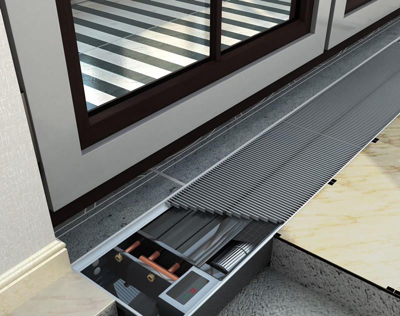 地板嵌入管槽式铜管铝翅片强制对流散热器